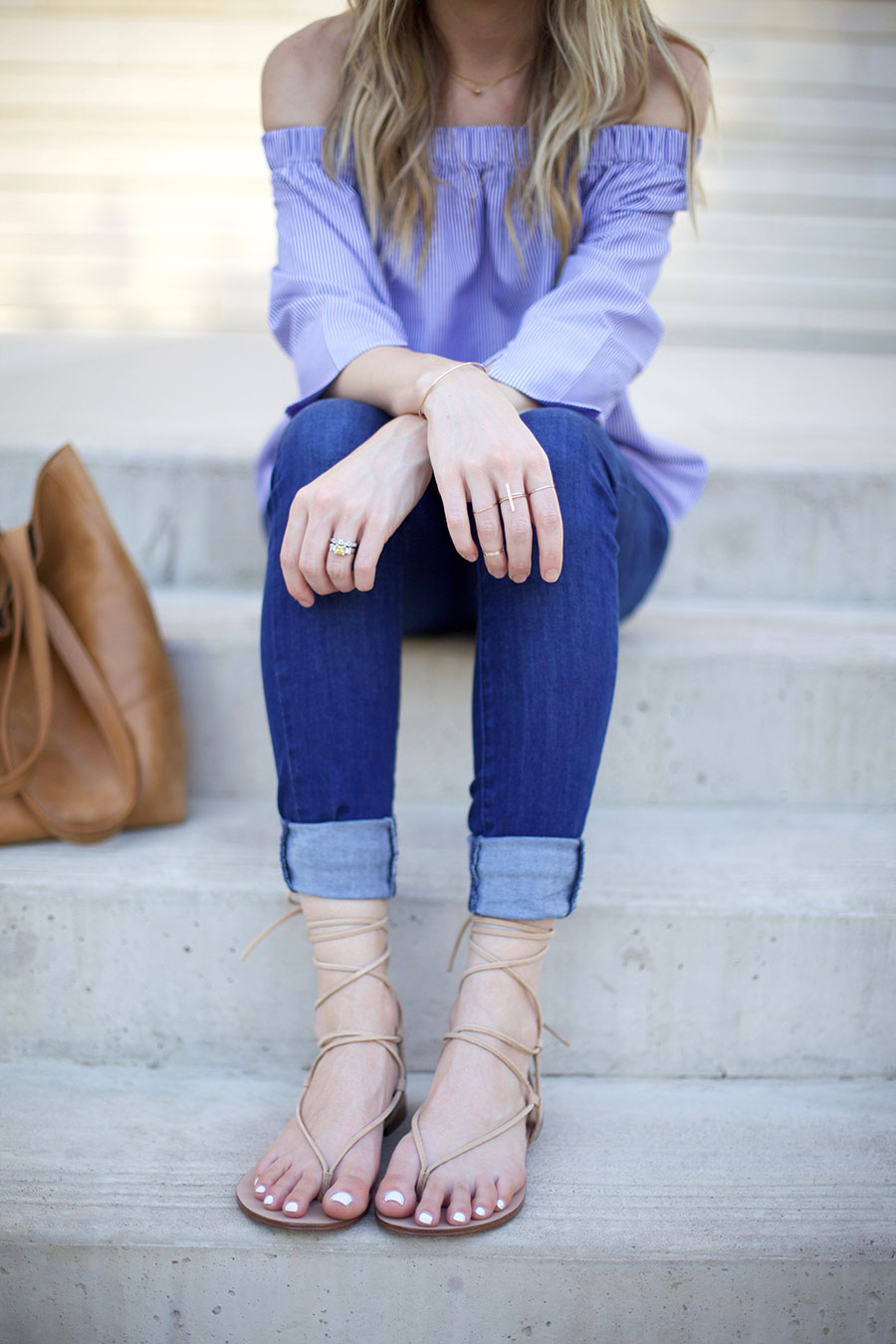 off the shoulder and comfy jeans