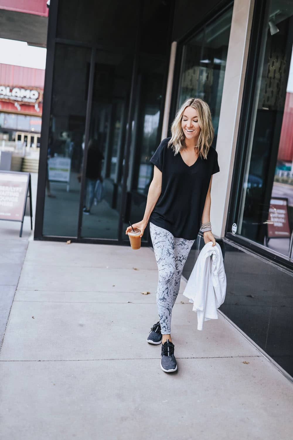 Athleisure Leggings - Charcoal and Black Floral –